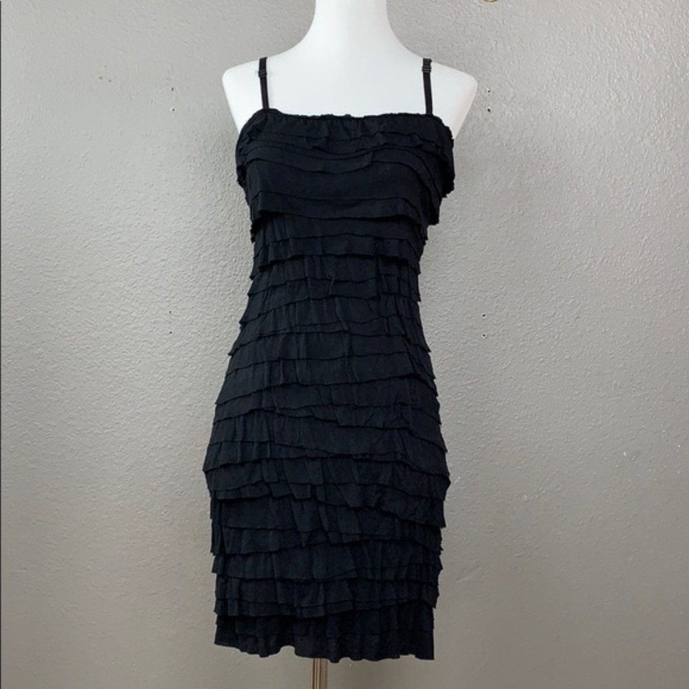 Bailey 44 black knit ruffle tiered column sleeveless mini tank dress